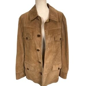 Express Suede Jacket Mens Medium Tan Brown Leather Field Safari Shacked VTG